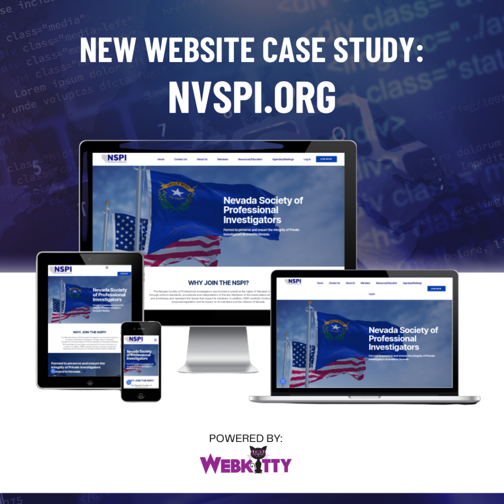Website case study for the Nevada Society of Professional Investigators displayed on multiple devices.